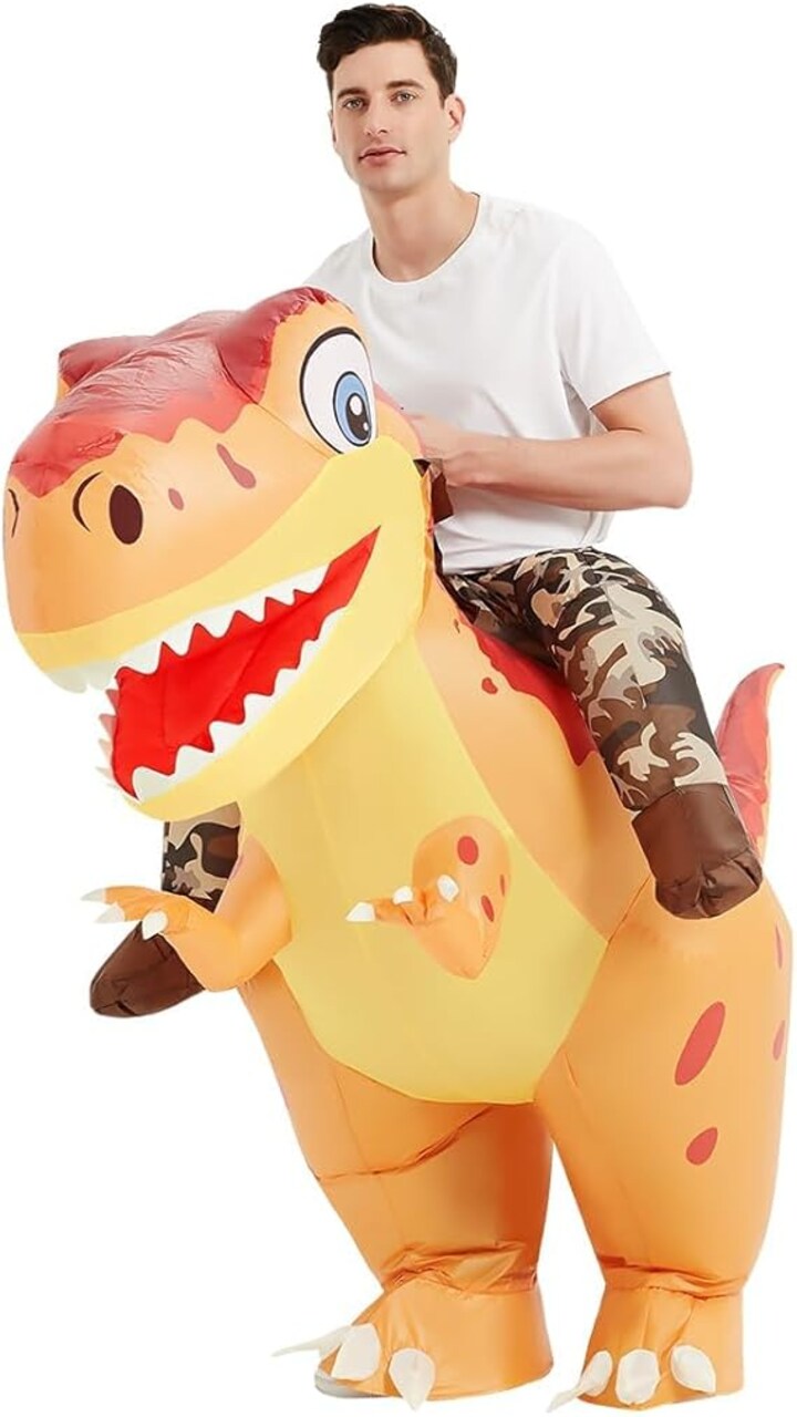 GOOSH Inflatable Ride on Dinosaur Orange Halloween Costume for Kids and Adults